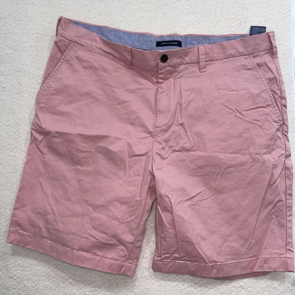 Tommy Hilfiger Shorts Mens 38 Chino Casual Cotton Flat Front Pink 10” Inseam